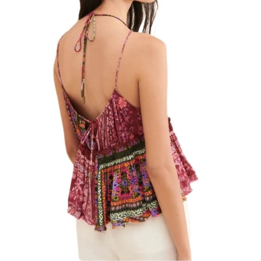 Free People Billini Patchwork Halter Top - Pink and Purple